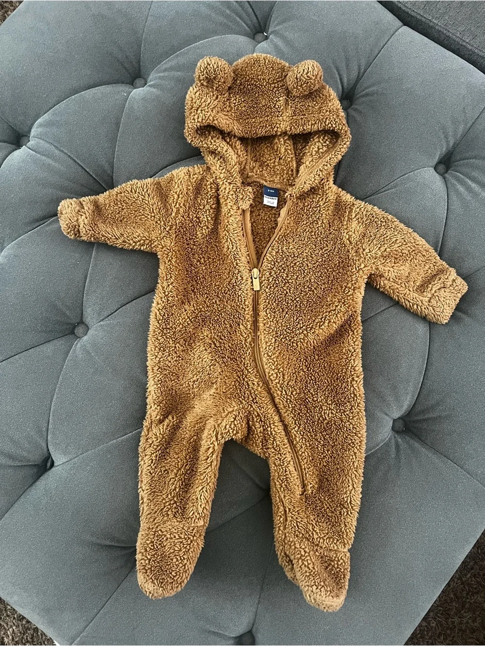 Cozy Tan Teddy Fleece Zip Baby One-Piece